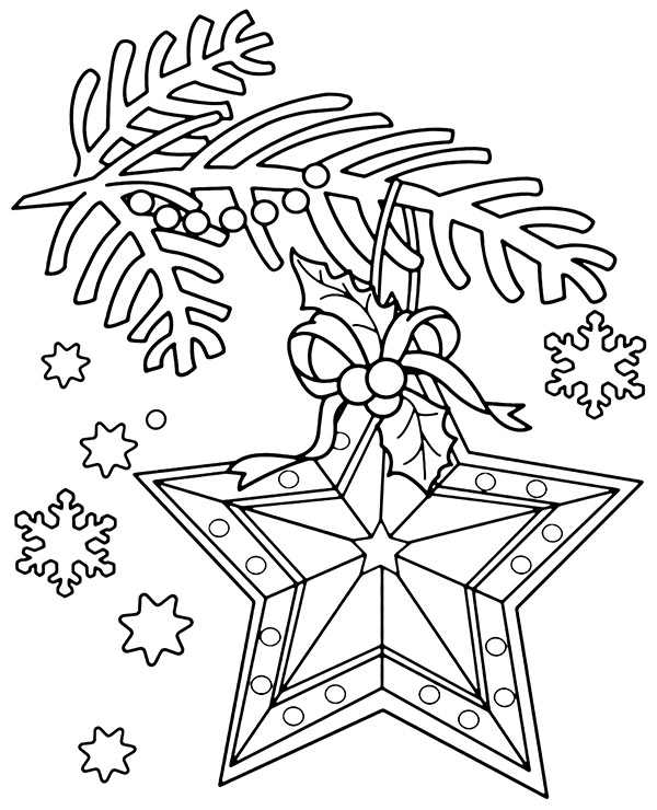 Kolorowanka bombka choinkowa w kształcie gwiazdy